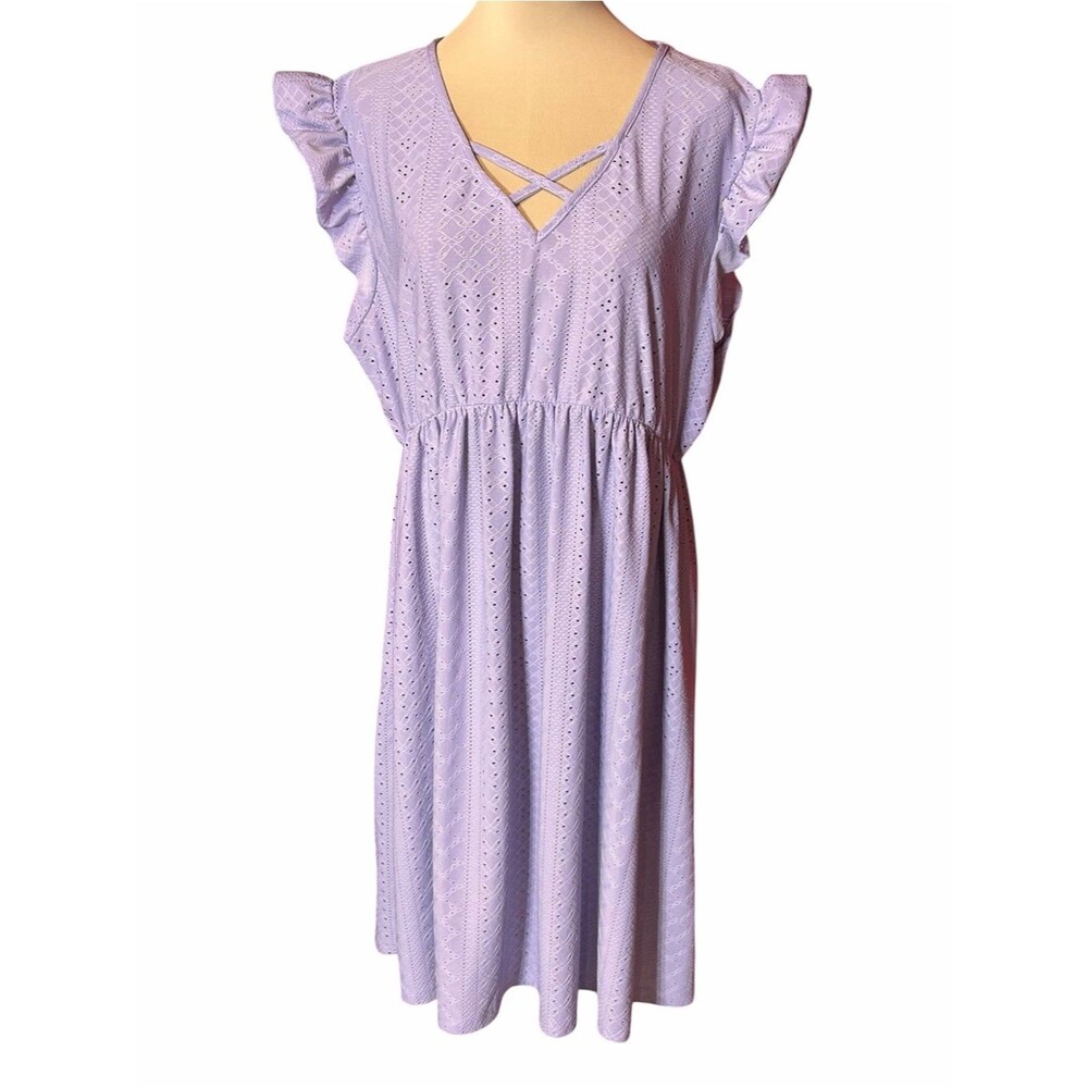 Plus Size 3X Lilac Eyelet Flutter Sleeve Midi Dress Cottagecore Easter Spring